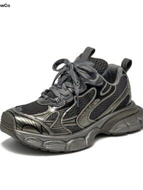 Womens Chunky Sneakers Lace-Up Air Mesh Leather Comfort Platform Dad Shoes